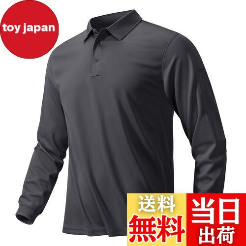 【送料無料】[KEFITEVD] ゴルフ ポロシャツ 長袖 メンズ 吸汗速乾 ワークシャツ ストレッチ ビジネス トップス ゆったり 無地 ドライ 仕事着 かっこいい ダークグレー 2XL