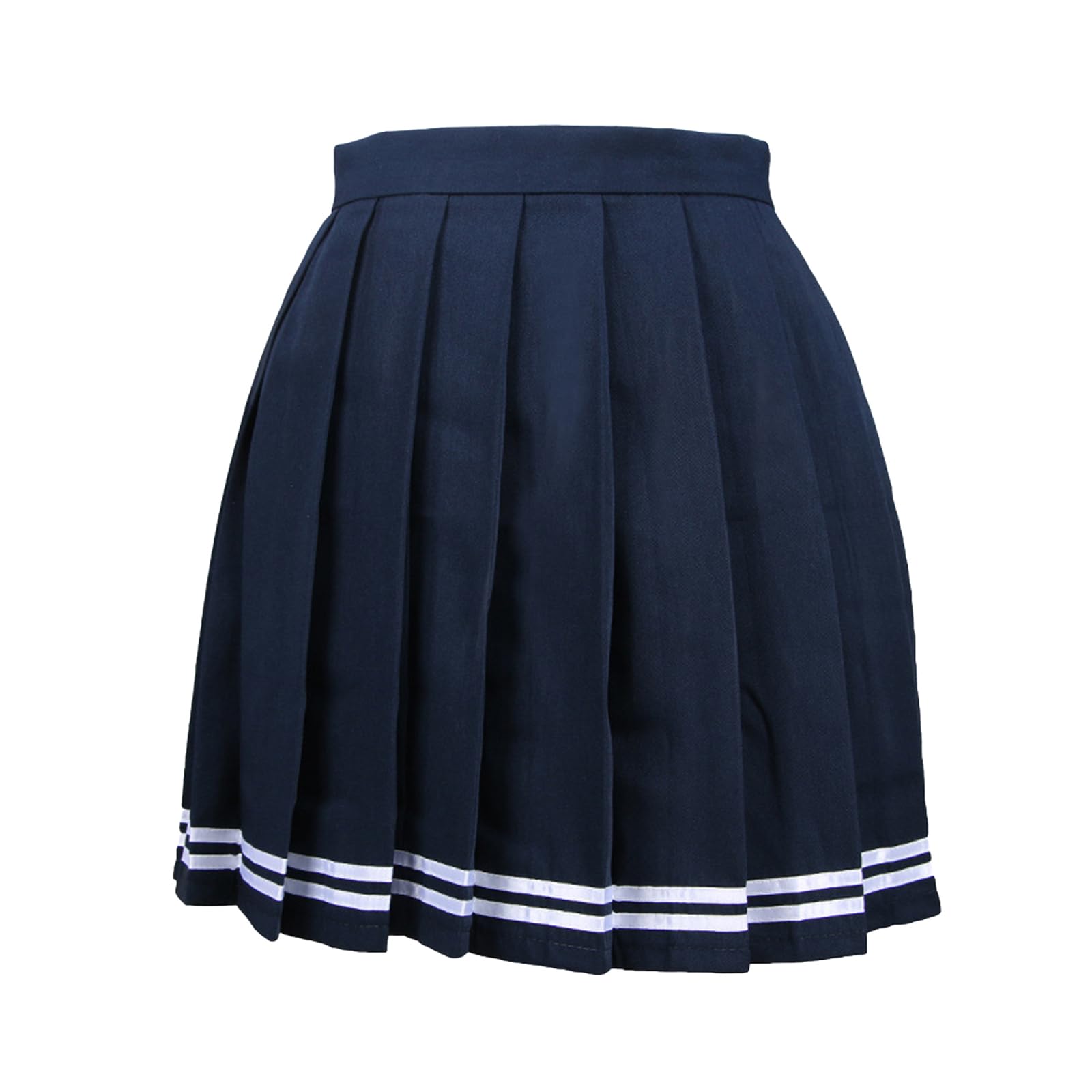 【送料無料】[Blostirno] プリーツスカート ミニ スクール ミニスカート 無地 ハイウェスト ひざ丈 制服 女子高校生 紺＋白線（JP0062NYW-S）
