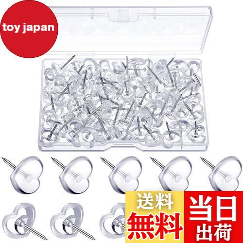 ADOFUN 画鋲 画びょう ハート型 留め具 プッシュピン 押しピン クリア 画ビョウ 透明【約50個入】画鋲 ..