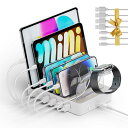 【送料無料】Alxum 60W 6ポート USB充電ステーション【2*PD 20W 4*USB A】 4-5台同時充電 PSE認証済 タブレット スタンド 充電 複数台 仕切り板間隔調整可能 Android/iPhone/iPad/スマホ/タブレット対応 6本の充電ケーブル付き