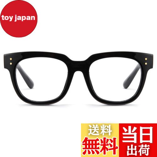 [Cyxus] 黒縁眼鏡 太セルフレーム 伊達メガネ ブルーライトカット 度なし パソコン用メガネ UVカット 紫外線対策 お洒落 男女兼用（8153T01）