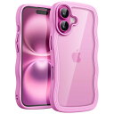 JETech iPhone 16 6.1インチ用 ウェーブ ケース かわいい 波状フレーム うねうね 耐衝撃 スマホカバー 女性用 女子向け クリア ハードPCバック (ピンク)