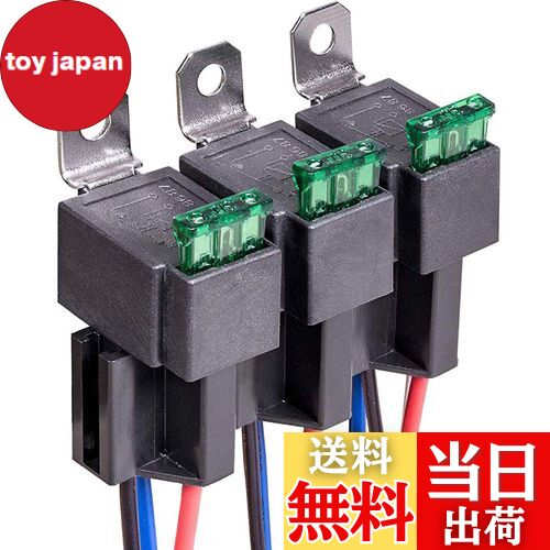 【送料無料】Kiligen 12Vヒューズリレースイッチハーネスセット-30A ATO/ATCブレードヒューズ、ヘビーデューティ12 AWGワイヤ付き4ピンSPST自動車電気リレー（3個パック）