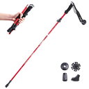 TRIWONDER トレッキングポール 折りたたみ 登山ストック ウォーキングポール 軽量アルミ製 1本セット コンパクト 収納バッグ付属品付き (レッド - ...
