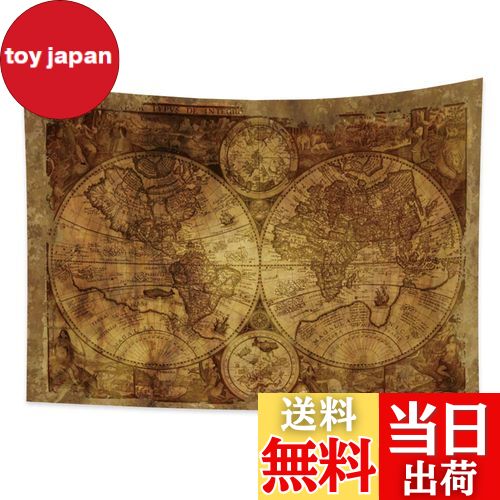 【送料無料】Qinunipoto タペストリー 世界 地図 レトロ 東 西半球 コンパス レトロ ヴィンテージ 装飾布 大判 100x70cm インテリア ヨー...