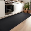 Gemarwel キッチンマット 拭ける【全ネット L字-折り目付き-床の隙間にピッタリフィット】 60x240cm 台所マット 6mm 分厚い 低反発 滑り止め 滑らない ふける 北欧 洗える 防炎 防寒 防音 撥水 PVC ポリ塩化ビニール おしゃれ かわいい 高級 ロング ブラック 無地