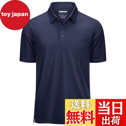 【送料無料】[KEFITEVD] ポロシャツ メンズ 半袖 ポケット付き 速乾tシャツ ドライポロシャツ 大きいサイズ 薄手 カットソー ストレッチ ゴルフウエア 夏服 ネイビー 2XL