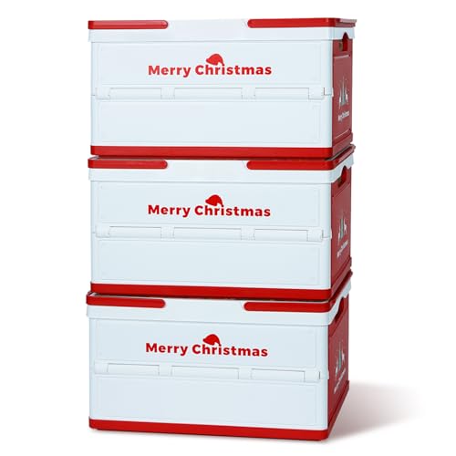 【送料無料】UHAPEER 収納ボックス 3個セット 折り畳み式 90L 持ち手 収納ボックス 木製蓋付き クリスマス収納ケース 二重取っ手付き コンテナ ボッ...