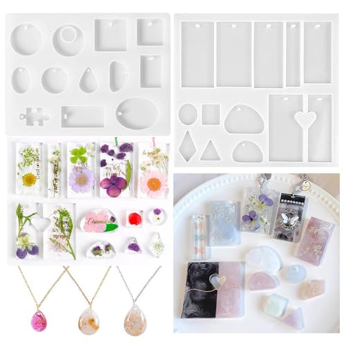 【送料無料】DEVENTORZ シリコンモールド レジン シリコン 2枚セット モールド 通し穴付タイプ ハート 長方形 正方形 丸 四角 uvレジン 石膏 作...