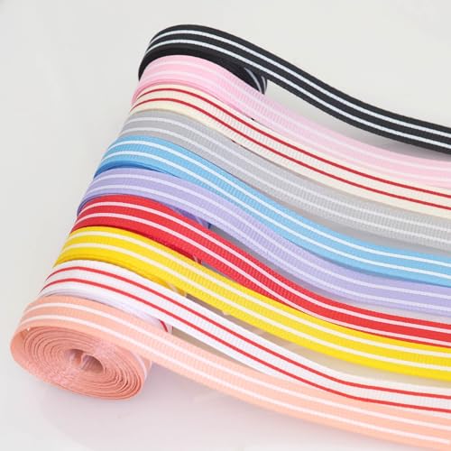 【送料無料】Hymyily 10巻(10色)ストライプの飾りのついたサテンリボン 生地リボン 1巻あたり3m(総延長30m) DIYハンドクラフト用 服飾パッケ...