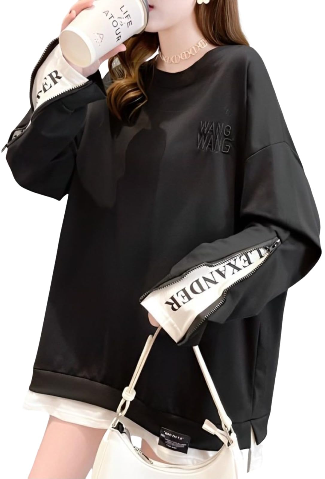 【送料無料】[emptio] [エンプティオ] カットソー 長袖 キレイメ レディース 可愛い 重ね着 クルーネック プルオーバー 色：クールブラック、サイズ：L