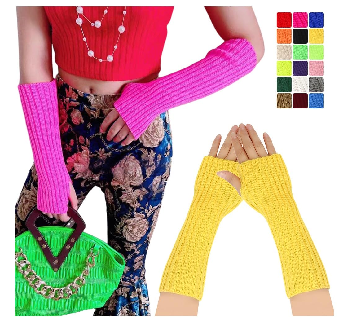 【送料無料】[ZGKULAEAOW] 選べる23色 カラフルカラー アームウォーマー 指なし子供 親指穴付き アームカバー ニット 手袋 キッズ ネオンカラー 派手 運動会 ダンス小物 ママ揃い 色：パープル