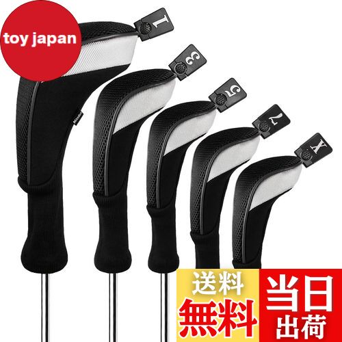 【送料無料】Andux ゴルフ ウッドドライバー ヘッドカバーロングネック 5個セット 460cc対応 MT/MG34 (ブラック)