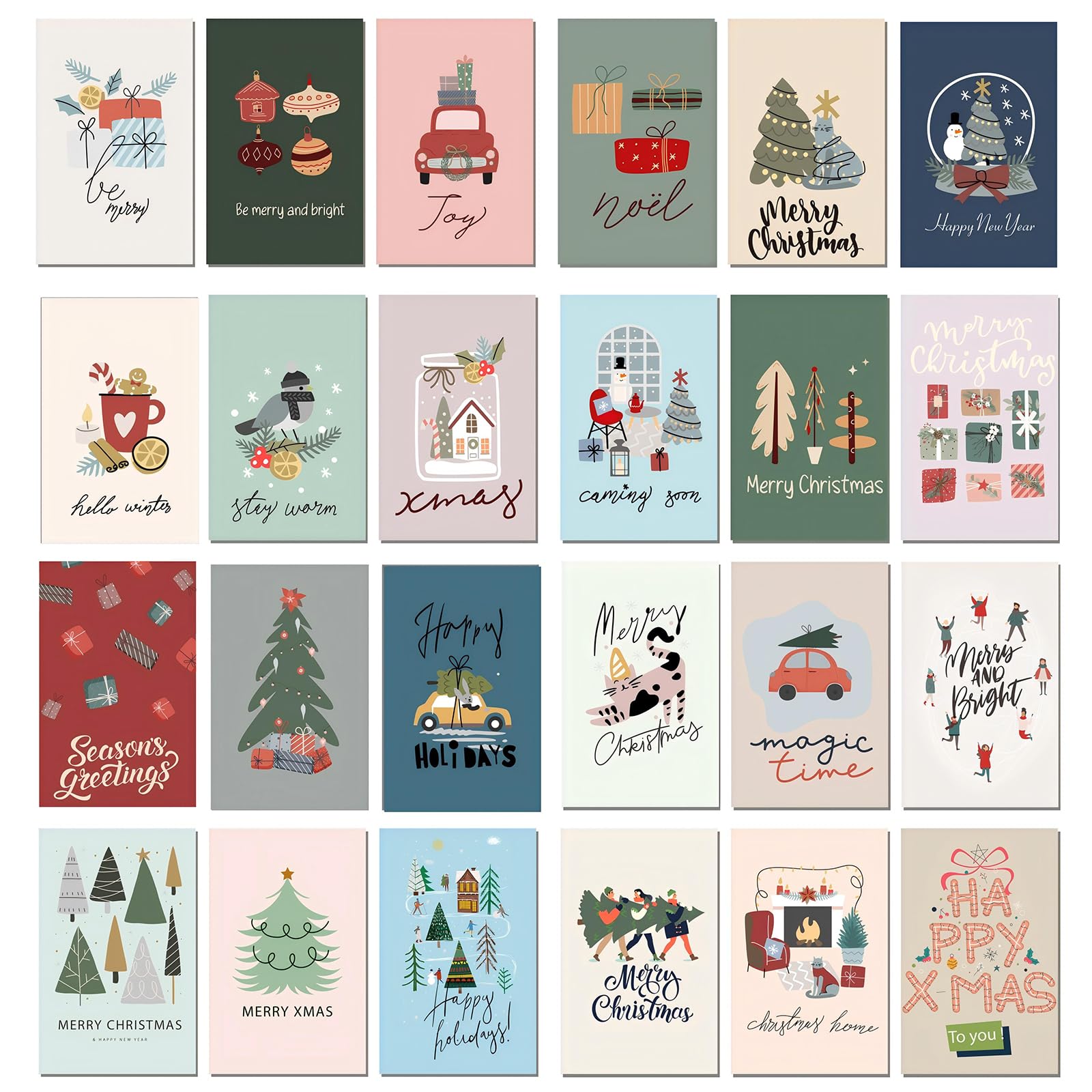 【送料無料】Kesote クリスマスカード メッセージカード 24枚セット 24種 封筒付き グリーティングカード ポストカード ギフトカード クリスマス 飾り...