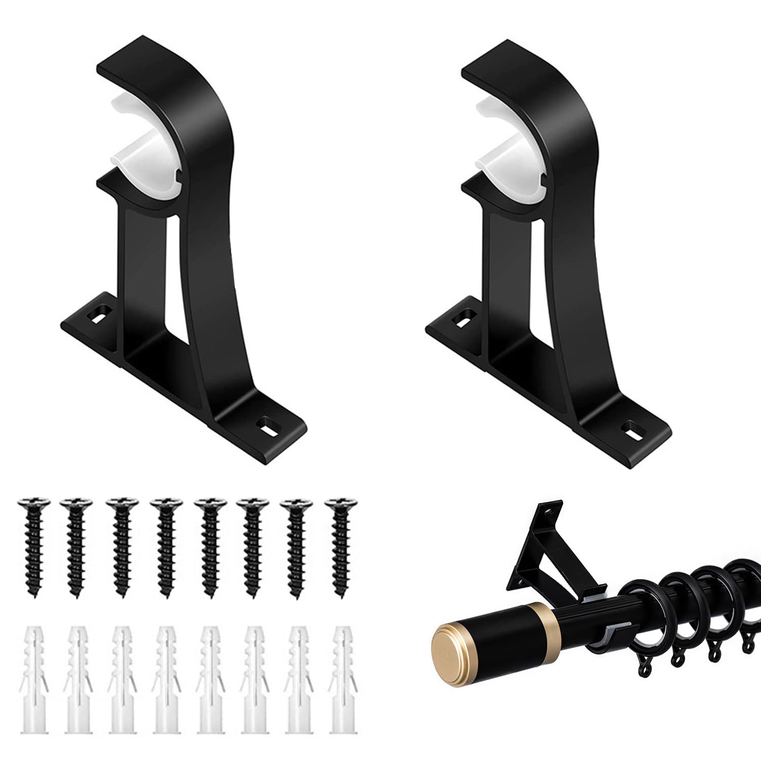 【送料無料】LYHMHAMY 暖簾かけフック 2本 ネジ8枚付き 暖簾受け カーテンレール 突っ張り ...