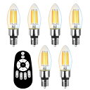 【送料無料】ANWIO シャンデリア電球 6個入り B11 E17口金 600lm 消費電力4.5W(50W形相当) リモコン付き 燭台電球 蝋燭型 クリア電球 シャンデリア形 フィラメント電球 無段階調光 90%省エネ 広配光 雰囲気 LEDランプ 調光 調色 遠隔操作 昼光色 昼白色 電球色 常夜灯