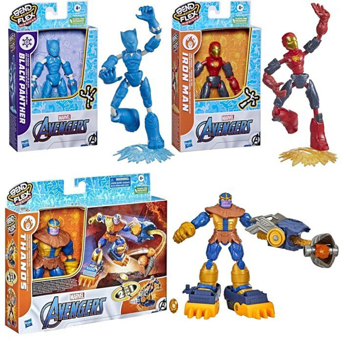 ハズブロ MARVEL マーベル アベンジャーズ ベンドアンドフレックスシリーズ アクションフィギュア アイアンマン ブラックパンサー サノス 3体セット