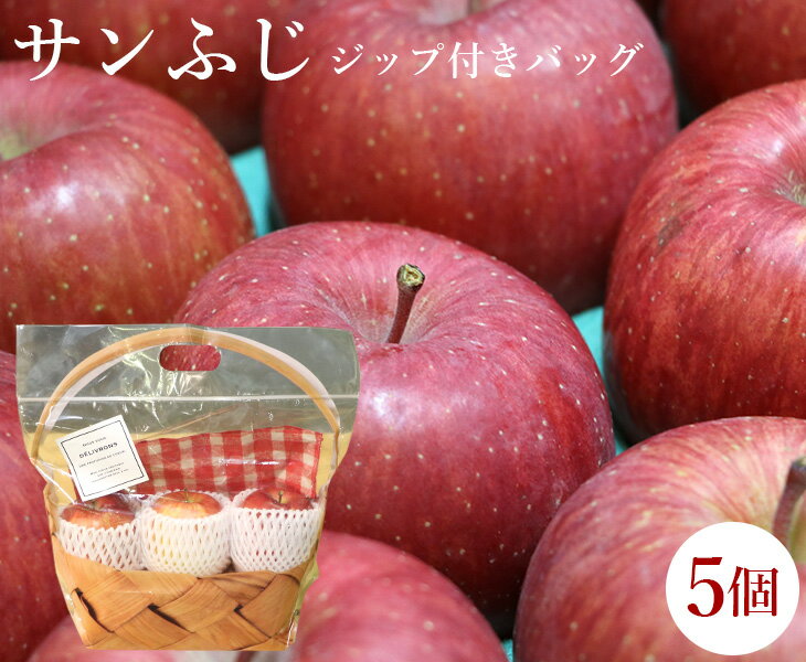 【送料無料】青森、秋田県産 りんご サンふじ 5個入りジップ付きバッグ ギフト（36）【 林檎 ブランド 青森 秋田 セット 家庭用 贈り物 贈答 お祝い お返し フルーツ お取り寄せ うまい 果物 】