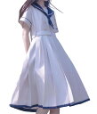 セーラー服 ワンピース jk制服 3点セットロングスカート+ネクタイ+ベルト 半袖 紺色 ホワイト ハロウィン 衣装 仮装 コスチューム ボタン ドレス 女子高...