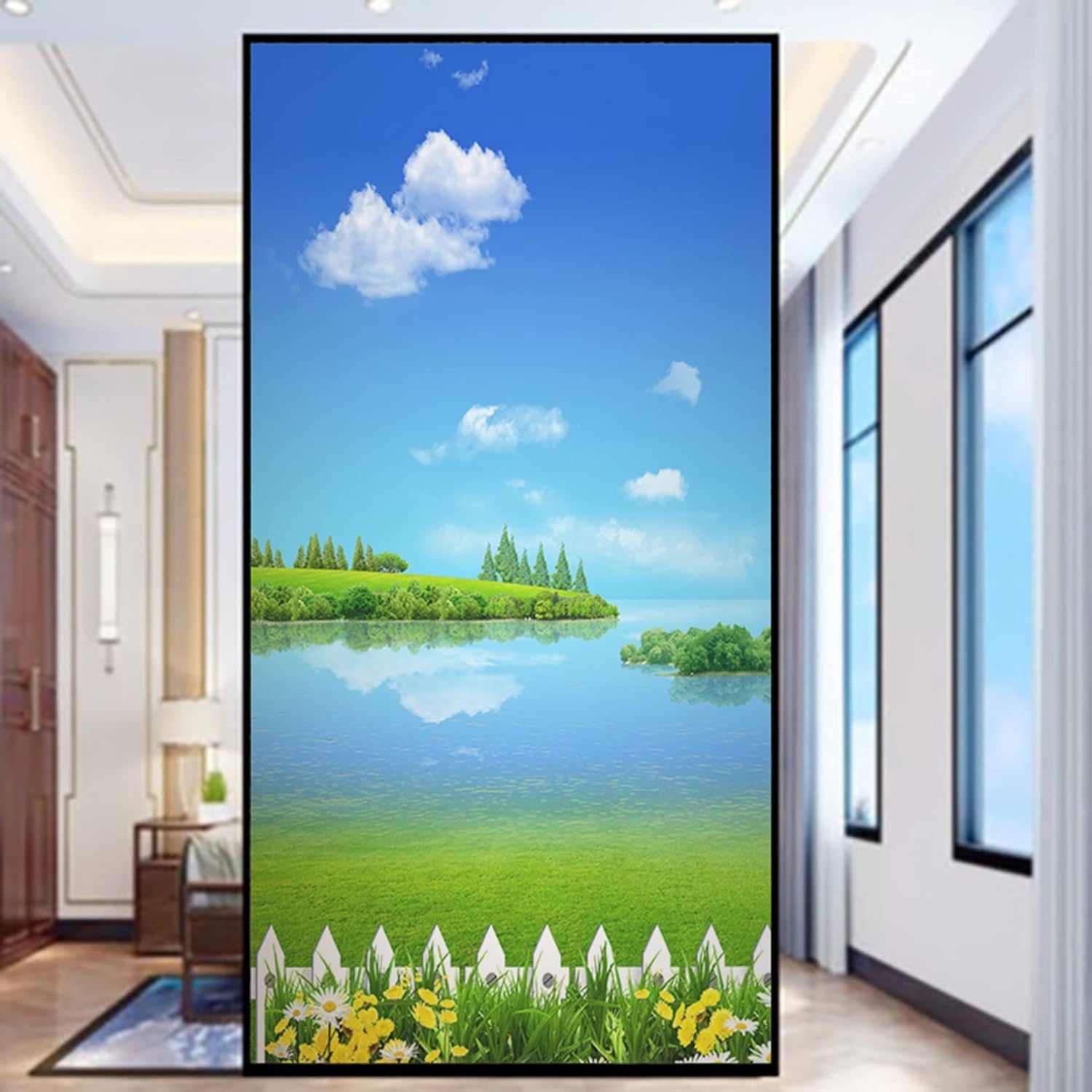 窓 目隠しシート ガラスシール 青い空 自然風景 お風呂 リビングルーム ベランダ インテリア はがせる ウィンドウフィルム 水で接着 日よけ uvカット 暑さ対策 新生活 新築祝い 賃貸適用 すりガ