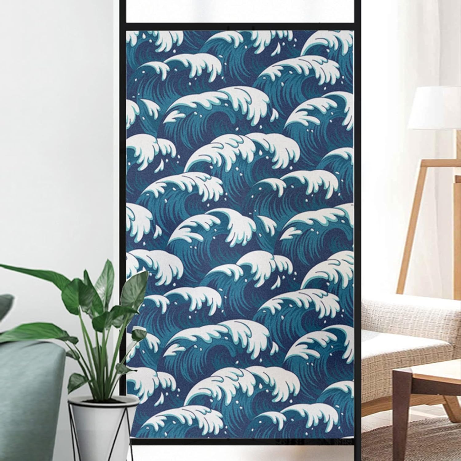 窓ガラスフィルム 目隠しシート 寝室 お風呂 遮光 和風 波模様 貼ってはがせる シール すりガラス uvカット 水で接着 貼り直しでき インテリア 飛散防止 日差し対策 紫外線カット 外から見えない