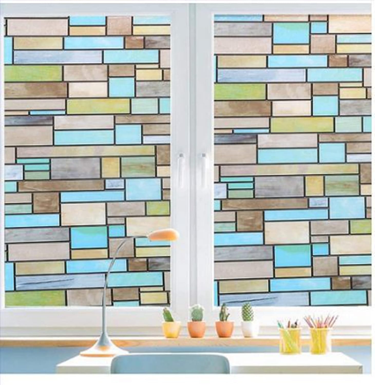 ガラスフィルム ステンドグラス カラフル ガラス目隠しシート 2M 遮光断熱 結露防止 賃貸適用 オフィス 寝室 お風呂 破片飛散防止 ステンドグラス 西日対策 水だけで貼れる 静電気吸着 インテリア