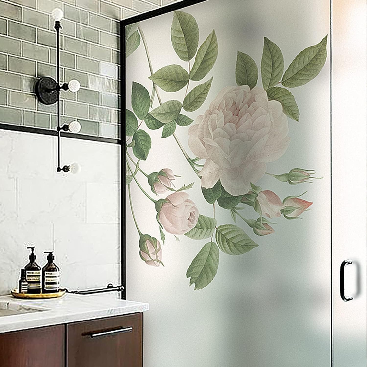 窓ガラス 窓用フィルム すりガラス 花柄 可愛い 植物柄 インテリア ガラス目隠しシート 遮光 シート 断熱 シール 結露防止シート バスルーム ベランダ 台所 室内 ガラス飛散防止 外から見えない