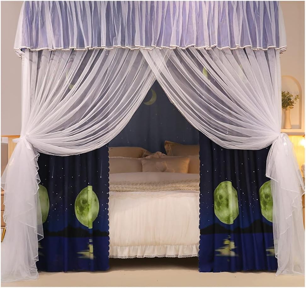 天蓋 シングルダブルベッド用の4コーナーベッド天蓋付き蚊帳、フォーシーズンズベッドカーテンキャノピ..