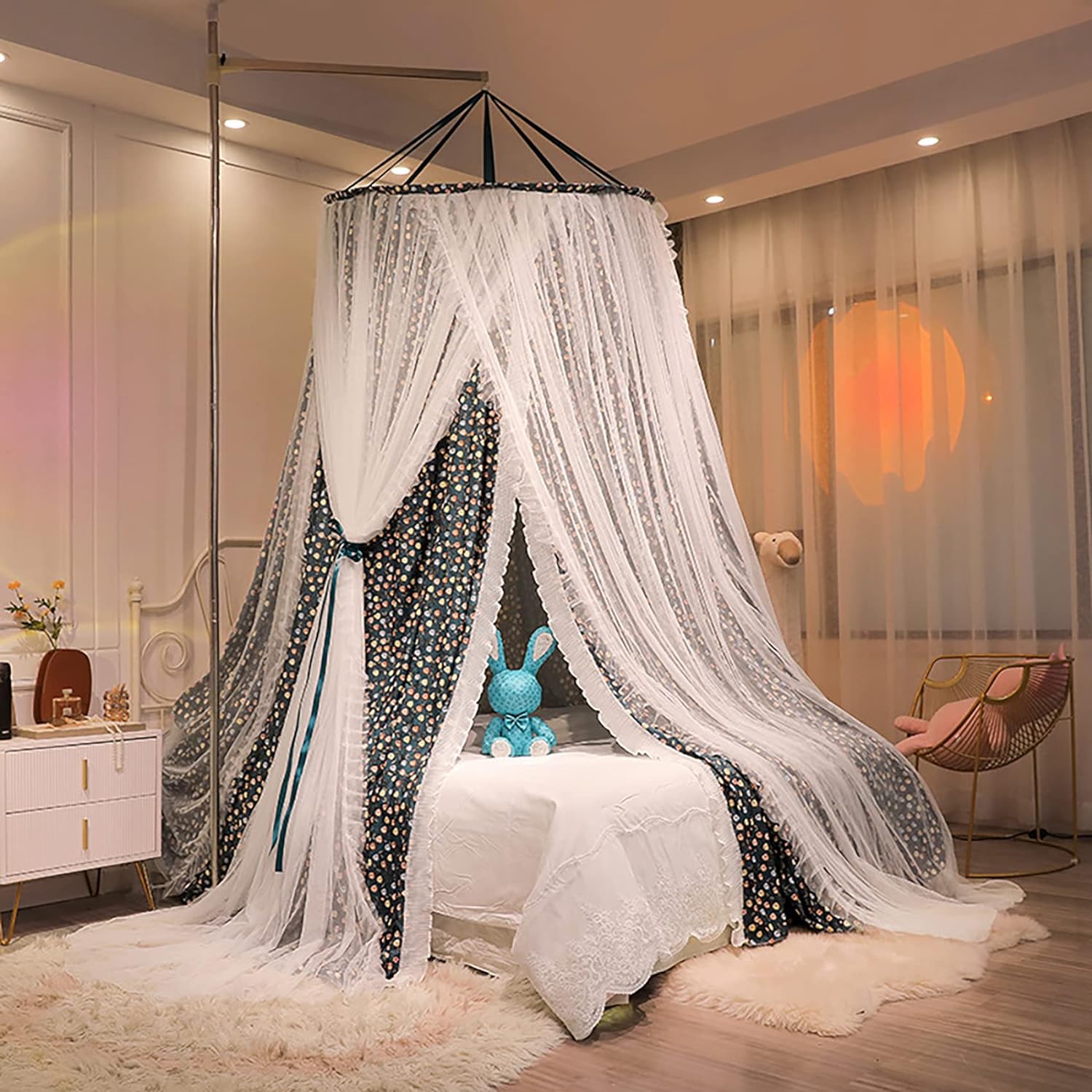 蚊帳 天蓋 モスキートネット かや お姫様 オシャレ 吊り下げ 天蓋カーテン 畳 ダブルベッド シングルベ..