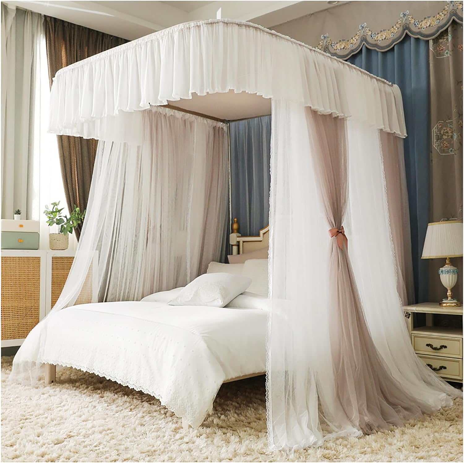 字型レールキャノピーカーテンベッドフレーム二層蚊帳ベッドフレームカーテンブラケットキャノピーベッ..