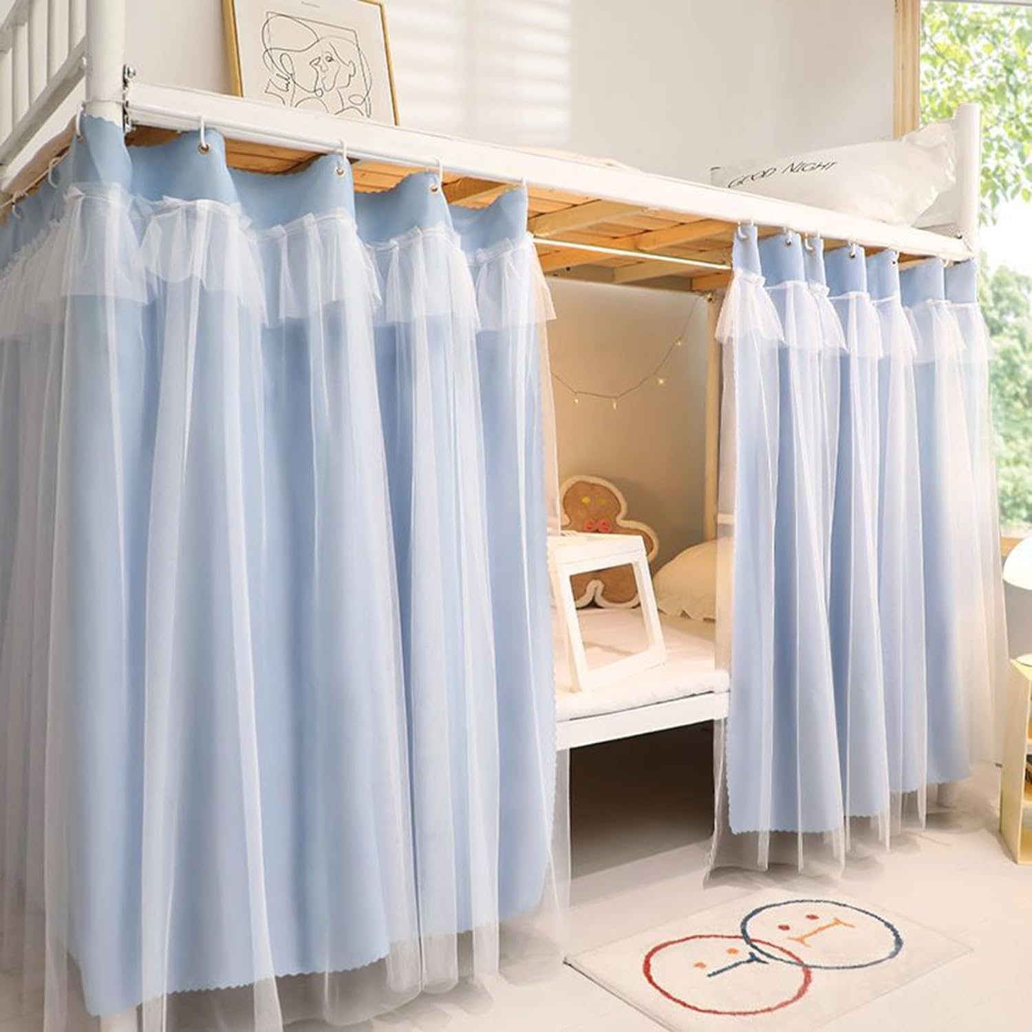 二段ベッドカーテン 下段二段 - 二段ベッドカバー 下段ロフトベッドカーテン 寮 防塵プライバシースペース 男の子、女の子、大人用(Blue 1 120cm/47