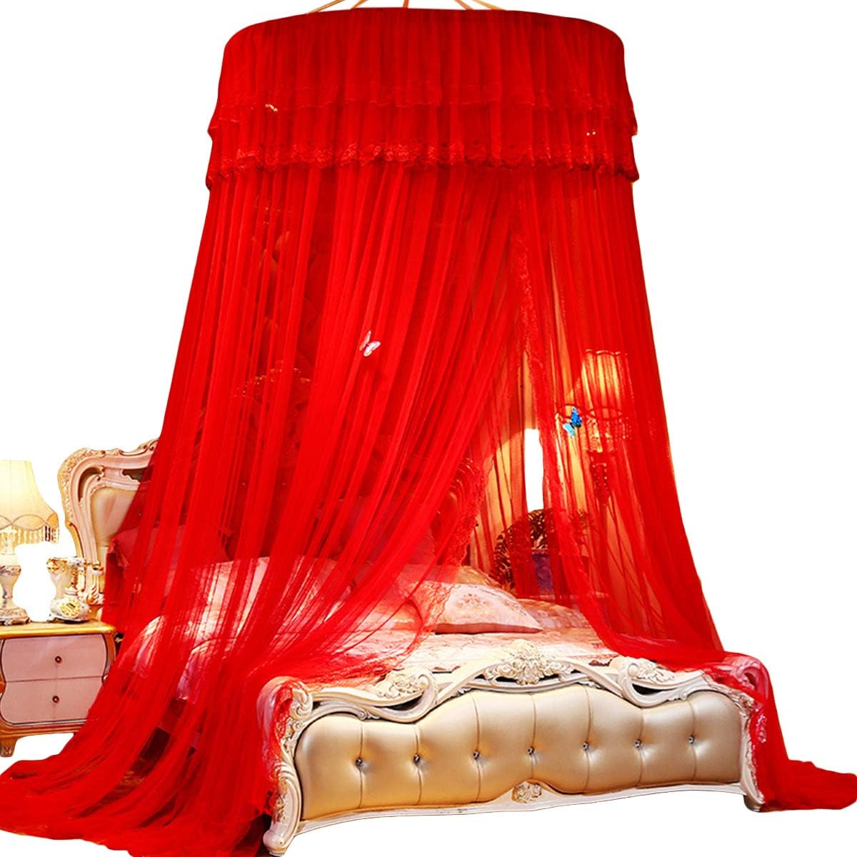 蚊帳天蓋カーテンキャノピーベビーベッド用蚊帳子供部屋カーテンお姫様気分防虫防蚊取り付け簡単洗濯可..