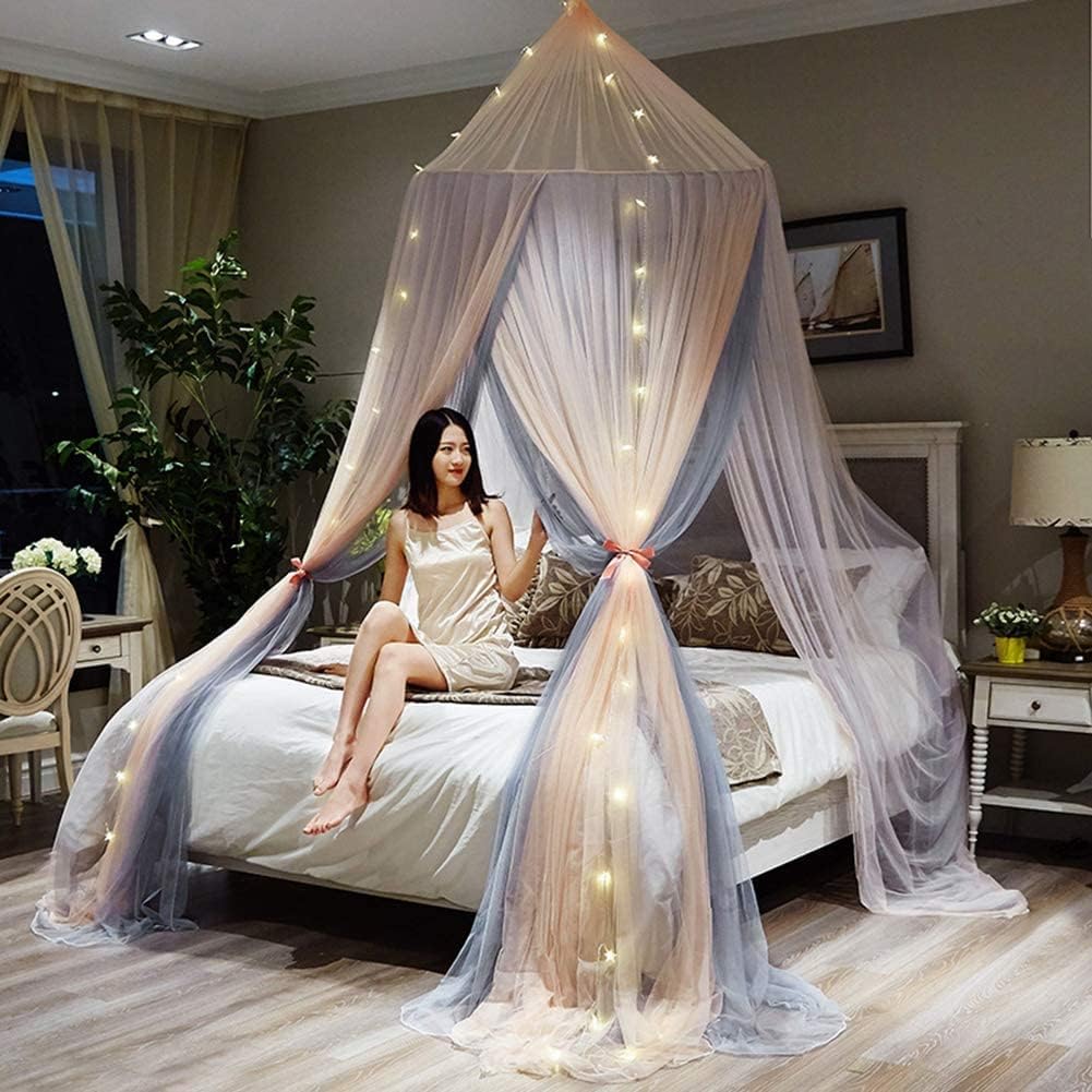 天蓋 For Bed プライバシーテント 吊り下げ 姫系蚊帳 ベランダ 大型 蚊帳 ベッド プリンセスベッドキャノピードームレース2色ステッチ 密度が高い 防虫 防蚊 収納便