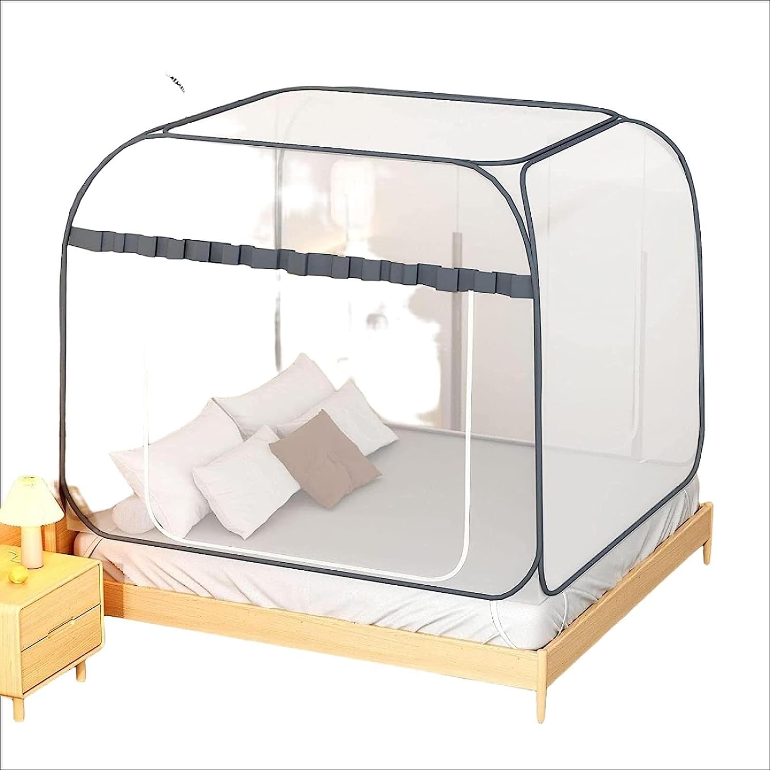蚊帳 かや ワンタッチ キャンプ式 箱型の蚊帳 底生地付き 全方位ガード 通気性よい 組み立て簡単 収納..