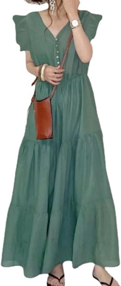 ロングワンピース レディース ティアードワンピース ワンピース マキシワンピース ドレス サマードレス フリル ギャザー フレア プリーツ ミモレ丈 普段着 カジュアル ロング マキシ丈 リゾート フ