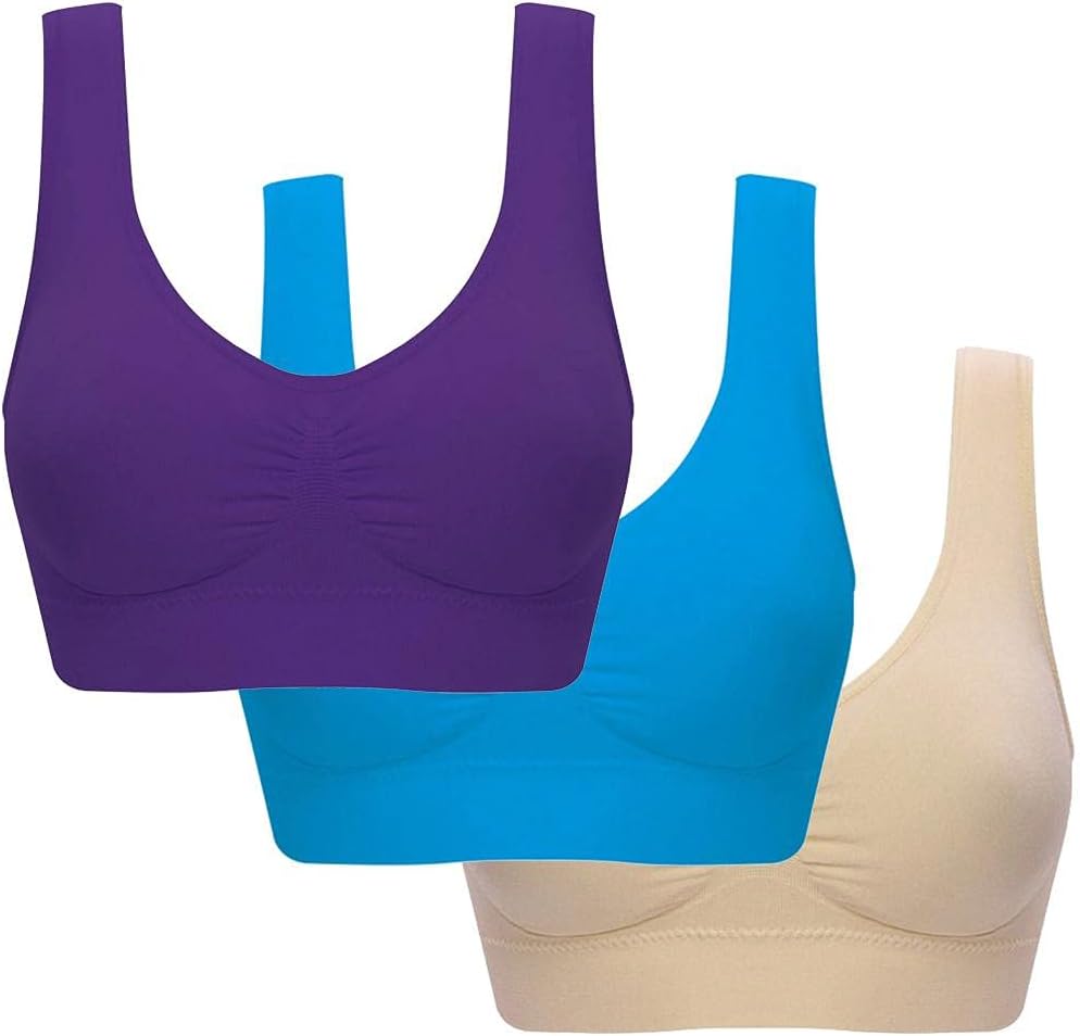 スポブラ スポーツブラ ナイトブラ 3枚セット ノンワイヤー ブラジャー ブラ 女性 レディース 下着 無地 肌触り良い ふんわり ヨガブラジャー パット付き 夜用ブラ 快適