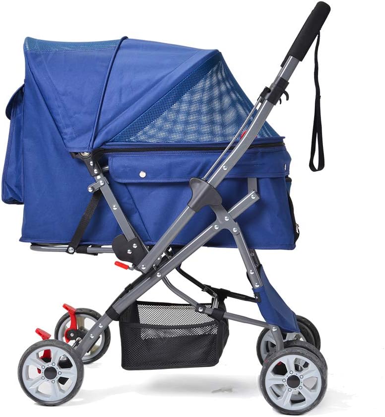 ペットカート 対面式 折りたたみ 多頭 中型犬 小型犬 猫 2way 軽量 組立簡単 工具不要 介護用 ドッグカート ペットバギー 犬 猫 動物 ペット用品 (ブルー)