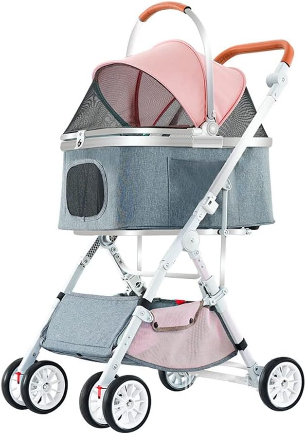 ペットカート ドッグカート 犬用ベビーカー 犬 カート 猫バギー 分離型 軽量 猫犬兼用 4輪 ペットカート お出かけ 前も後ろも網窓 通気 組み立て簡単 最大積載量15kg (Color : Pin