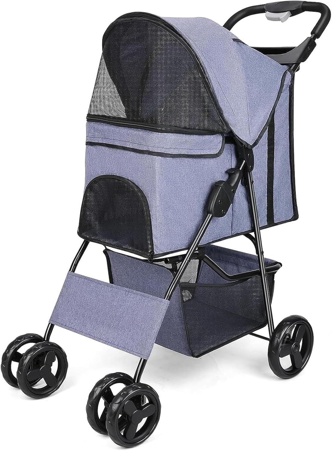 ペットカート ベビーカー 犬 バギー:小型犬 中型犬 猫 多頭 カート 4輪 軽量コンパクト 飛び出し防止リード2本付き 前輪360°回転 後輪ブレーキ付き 折りたたみ 組み立て簡単 耐荷重30Kg