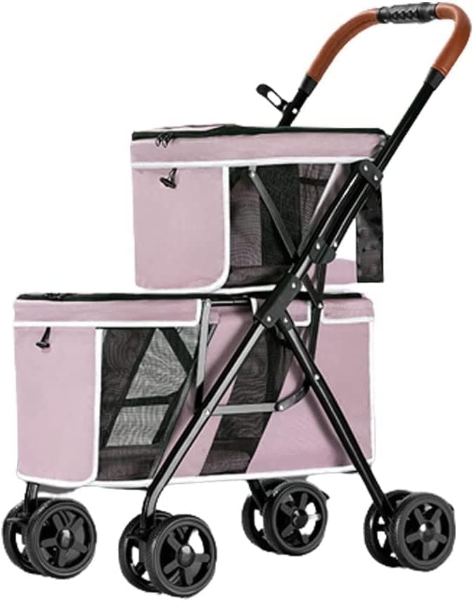 2匹の犬用のベビーカー ペットカート 犬 ベビーカー，耐荷重20kg 4輪前輪360°回転 安全装置付犬 カート，組み立て簡単軽量小型犬中型犬老犬介護用ドッグカート 後輪ブレーキ機能 ペットカート (