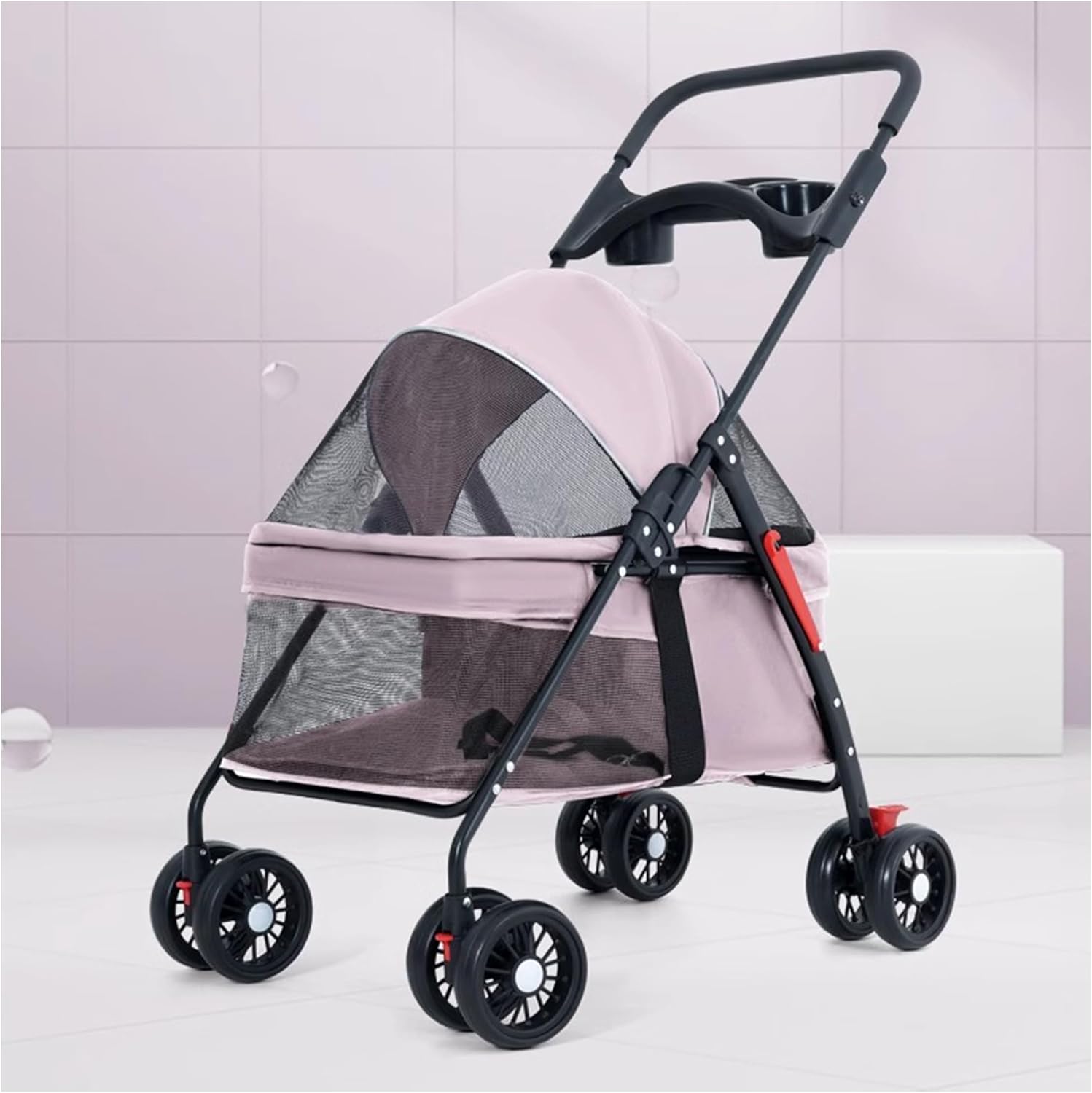 ペットカート8輪 前輪360°ユニバーサルホイール+サスペンションショックアブソーバー、後輪ブレーキ付 ..