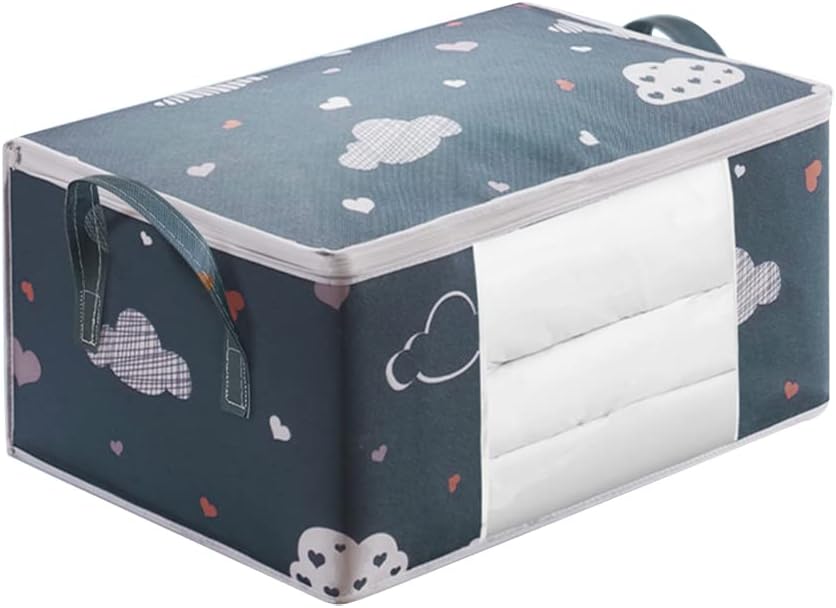 収納箱 布製 収納 ケース 衣装収納 布団収納 衣類用 フタ付き 取っ手付き ジッパー付き 収納ボックス 大容量 防水 整理 便利 (青 L(60*40*30))