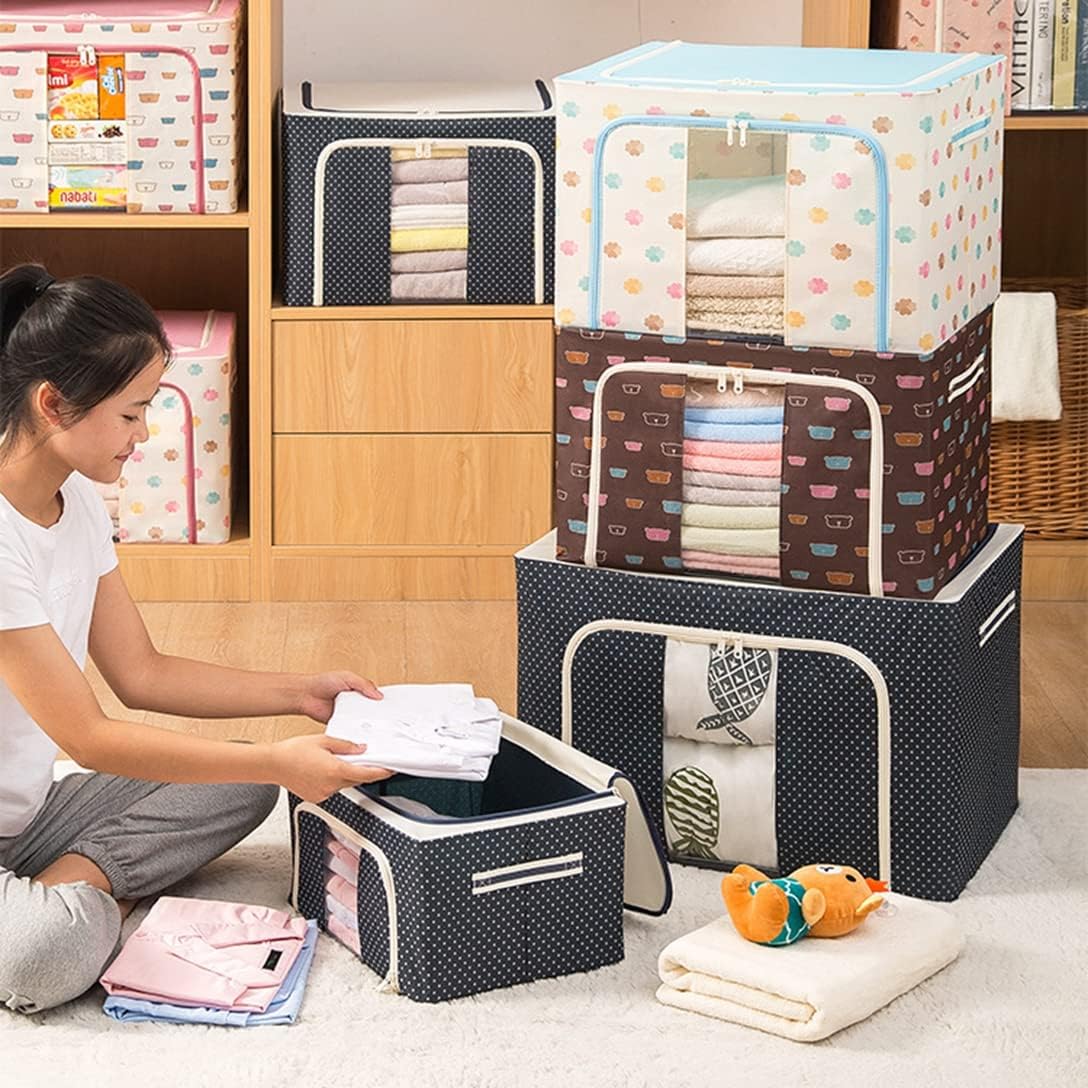 エアコンの豊の衣類収納ボックス 透明窓付き 収納ボックス ワイヤー入り 収納ケース 積み重ね 衣装ケース 大容量 洋服収納 折りたたみ 衣類ケース 防塵 防湿 取り出しやすい 持ち手付き 洗える 衣類 おもちゃ 布｜アングル2