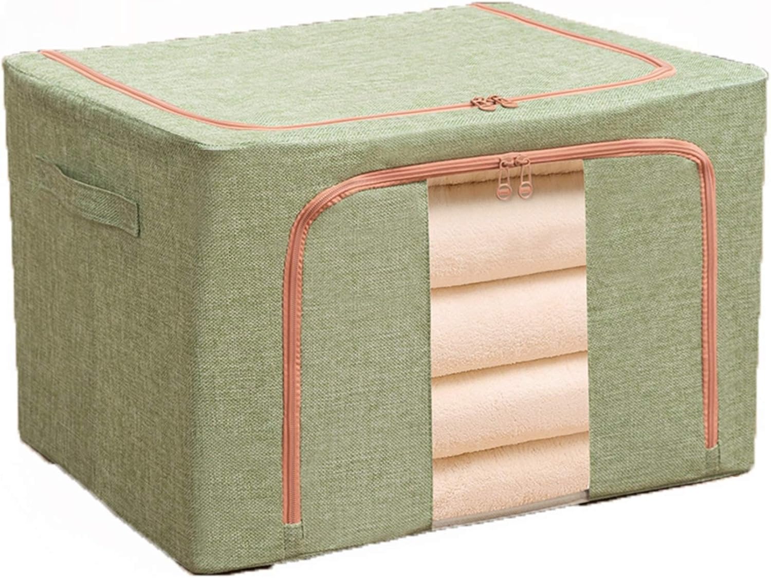 衣類収納ボックス 透明窓付き 大容量 小物入れ 衣類収納 洋服収納 衣装収納ケース 綿麻 収納ボックス 衣類 折りたたみ 取っ手付き 洋服 布団 内側撥水加工 66L*2 防塵 無臭 通気性 便利両開