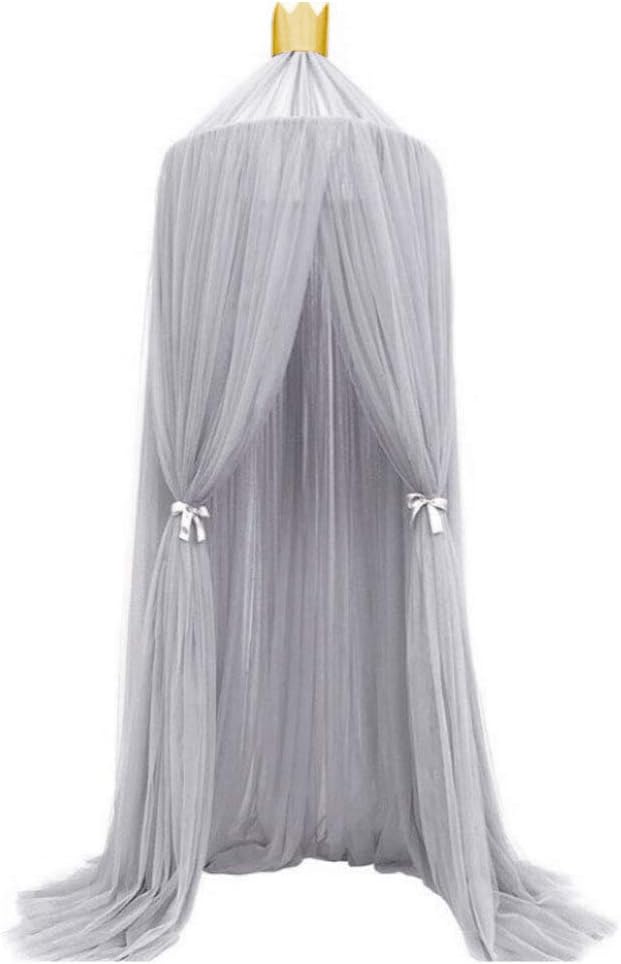 エレガントな子供用ベッドキャノピー-ホームメッシュモスキートネット-天井からエレガントなキャノピーベッドカーテン-子供用ベッドキャノピーネット子供用ベッドルーム (グレー)