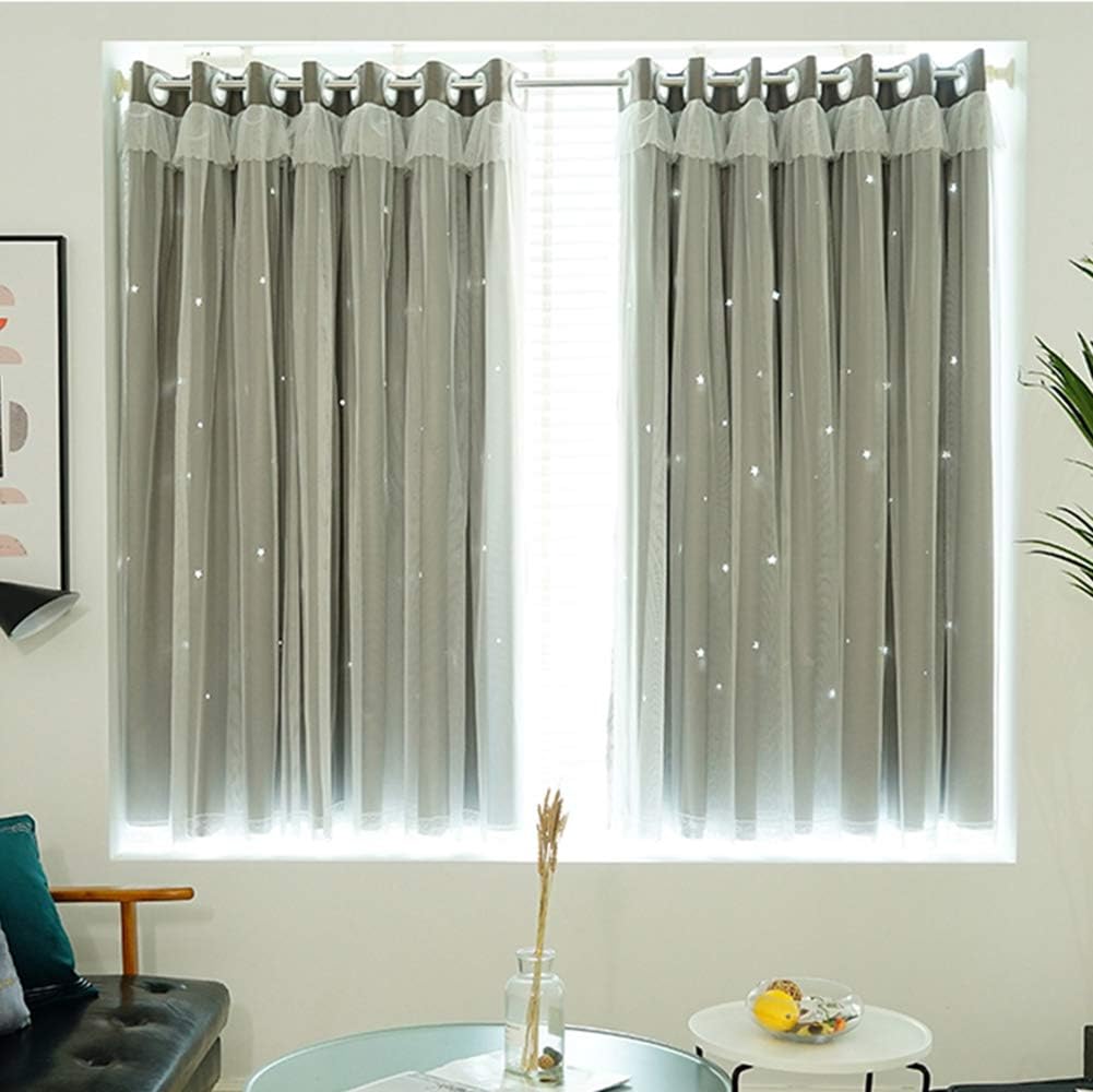 遮光カーテン 2層 モダン ベッドルーム リビングルーム用 レース 刺繍 シアー ボイル レイヤード ソリ..