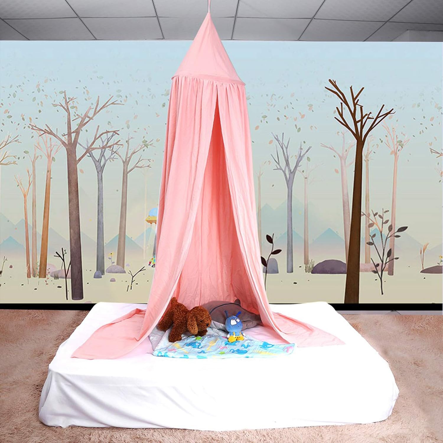 ベッドカーテン インストール簡単 インテリア ベッド天蓋 ベビーベッド 出産祝い (ピンク)