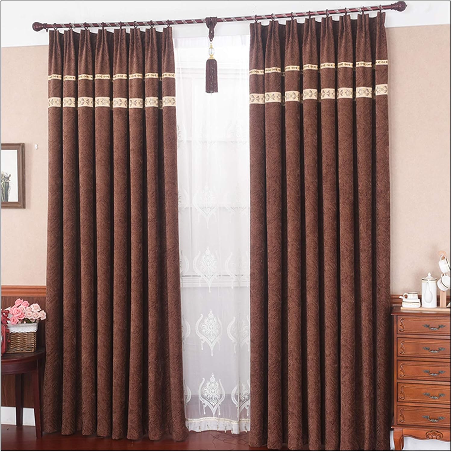 ブラックアウトカーテンミシン目スーパーソフト断熱ペンシルプリートブラックアウトカーテンベッドルー..