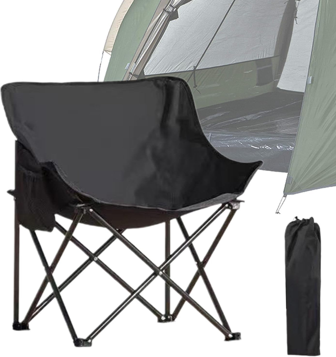 ポータブルキャンプムーンチェア | ピクニック用軽量折りたたみ椅子 手持ちストラップと収納バッグ付きムーンチェア、芝生、ピクニック、キャンプ、ビーチ、ハイキング用 Yoryu