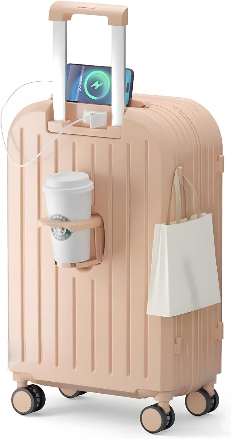 キャリーケース スーツケース 多機能 超軽量 耐衝撃 TSAロック 折りたたみカップホルダー USBポート サ..